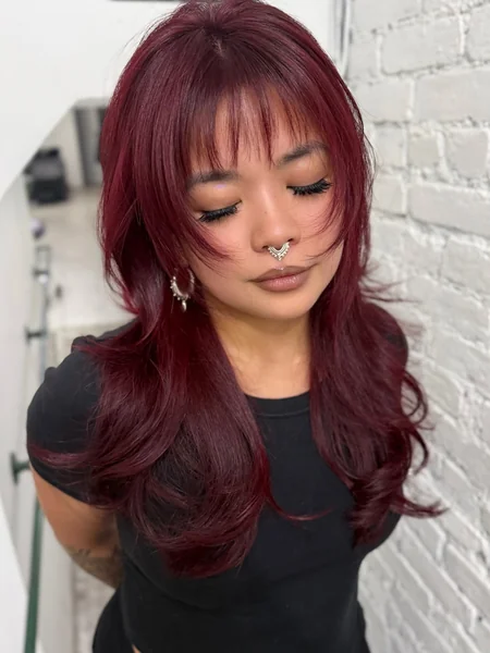 Burgundy Layers with Wispy Bangs