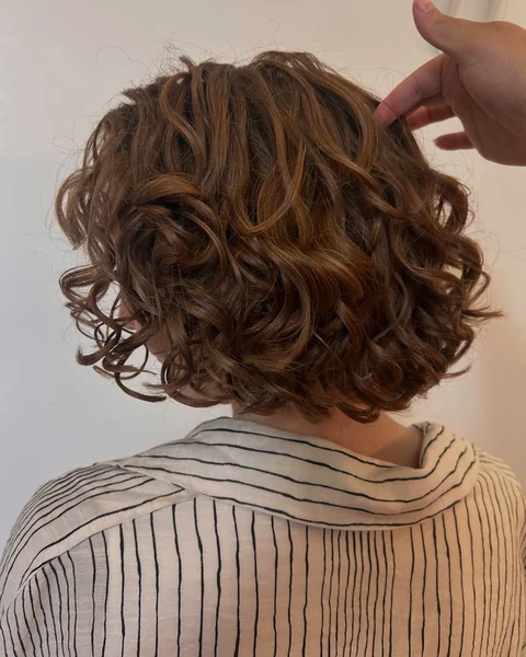 Brown Curly Bob Back View