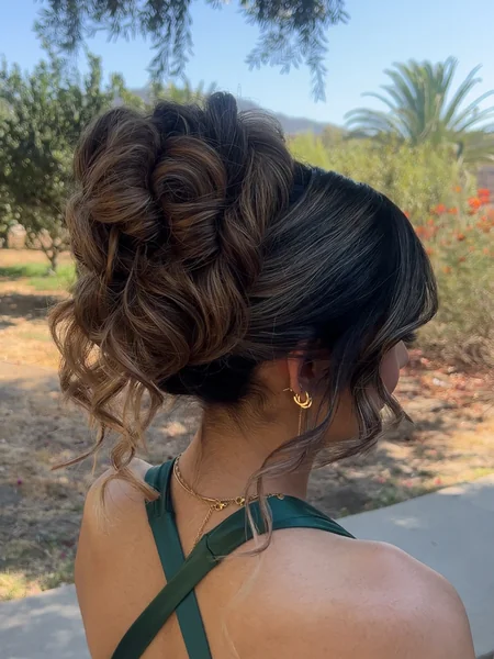 High Curled Prom Updo with Balayage