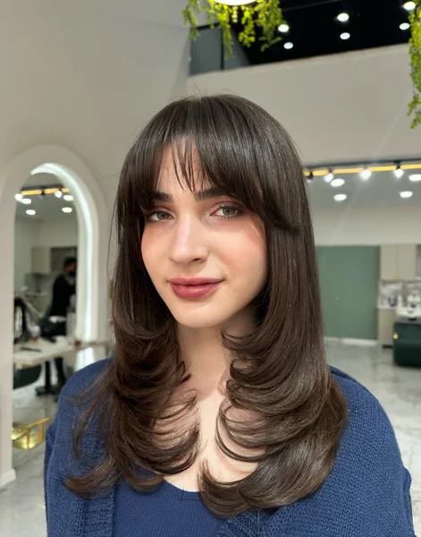 Layered Cut with Full Curtain Bangs