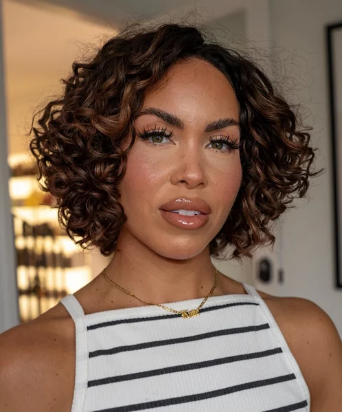 Curly Bob with Caramel Highlights