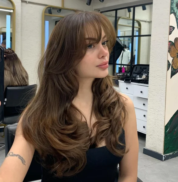 Chestnut Layers with Curtain Bangs
