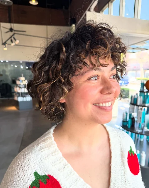 Short Curly Bob with Highlighted Fringe