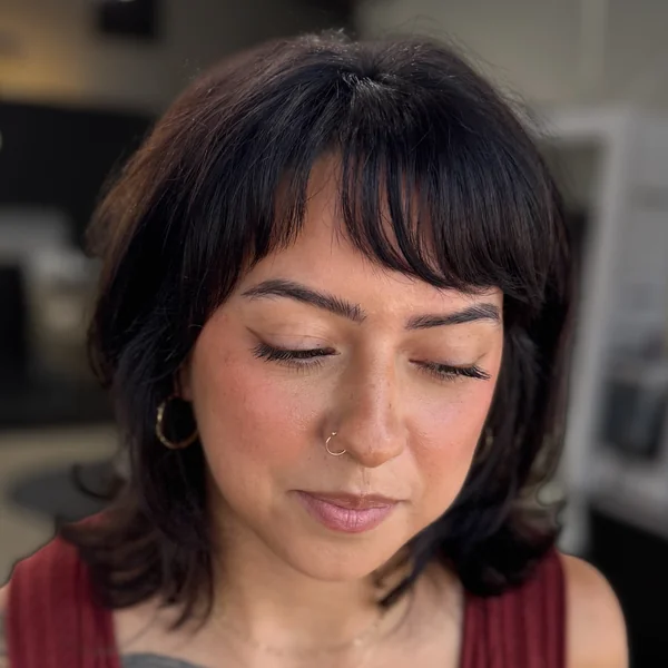 Dark Shag with Brow-Length Bangs