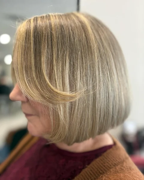 Highlighted Bob with Swept Fringe