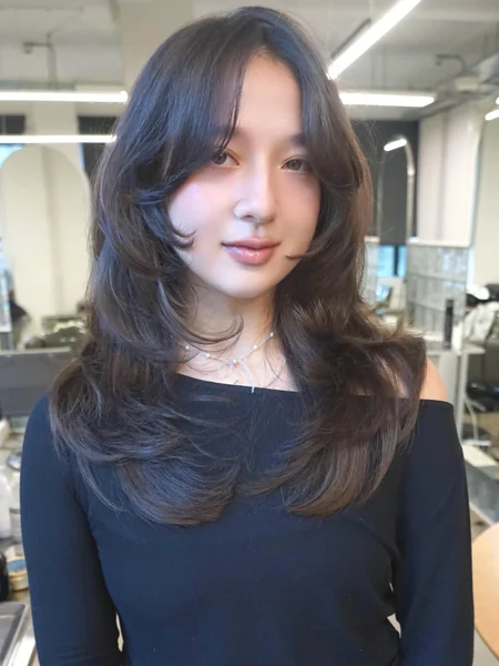 Wavy Butterfly Layers with Curtain Bangs