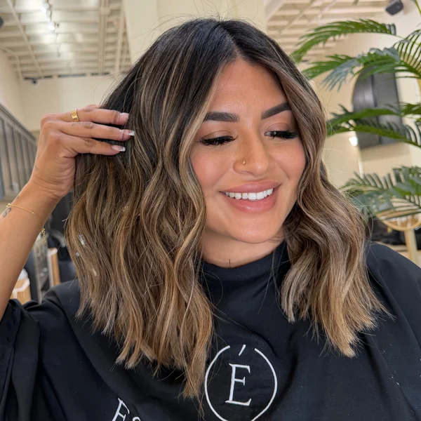 Caramel Balayage Wavy Lob