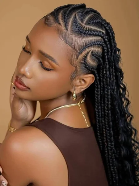 Heart-Pattern Cornrows With Boho Braids