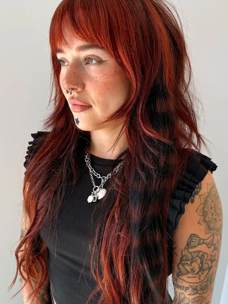 Copper Grunge Shag with Bangs