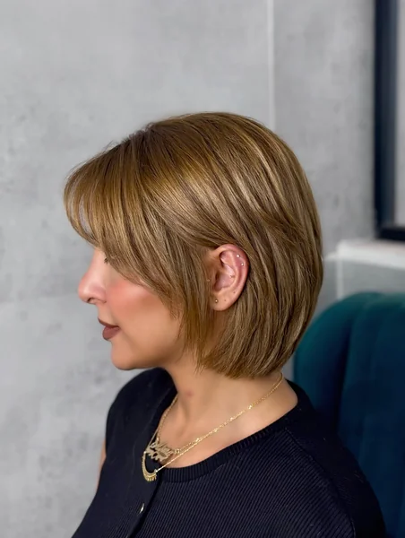 Honey Brown Layered Bob With Side Bangs
