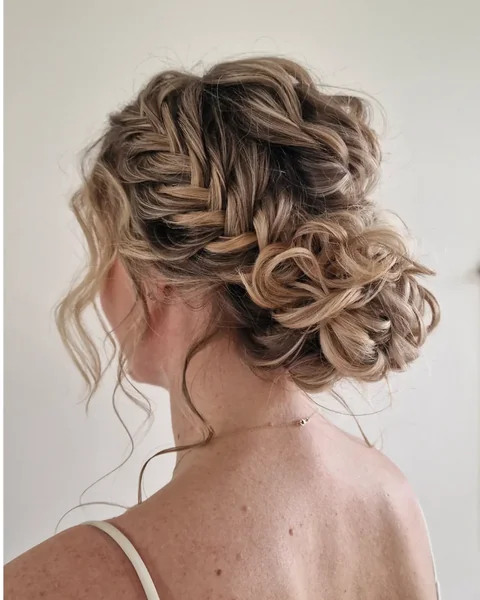 Fishtail Braid Wavy Updo