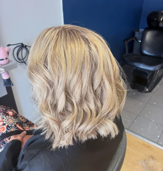 Wavy Blonde Choppy Bob Back View