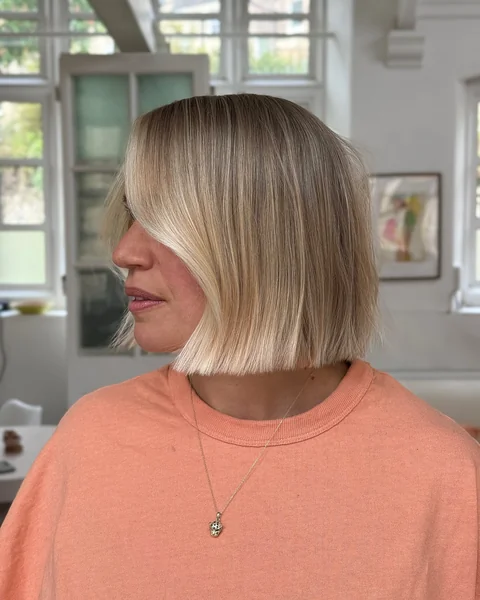 Blonde Blunt Bob With Long Side Fringe