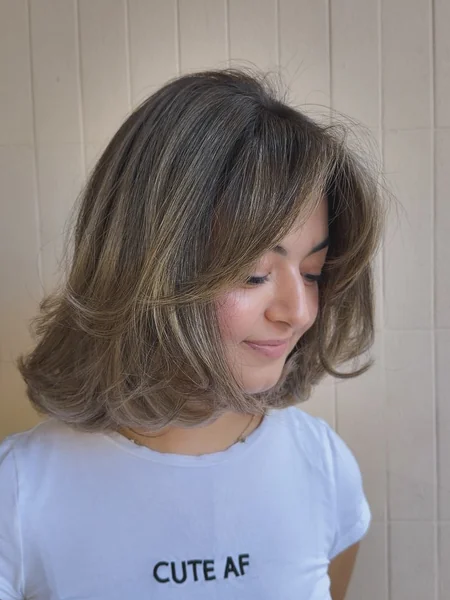 Flipped Lob with Curtain Bangs