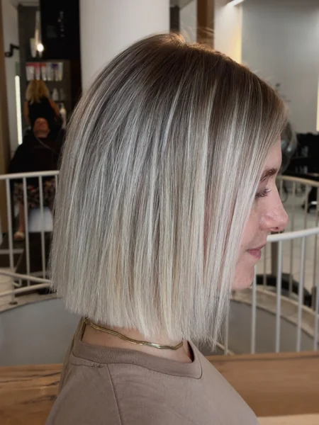 Ash Blonde Bob With Shadow Root