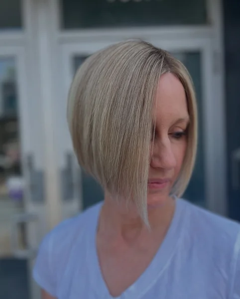 Side Swept Blonde Angled Bob