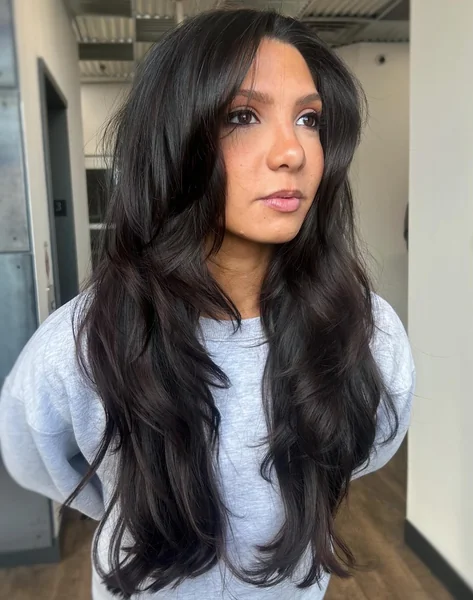 Butterfly Layers on Wavy Dark Hair