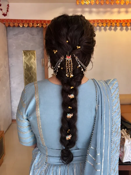 Messy Festive Braid with Gold Hair Pins