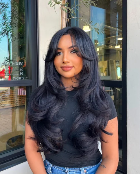Voluminous Long Blowout with Curtain Bangs
