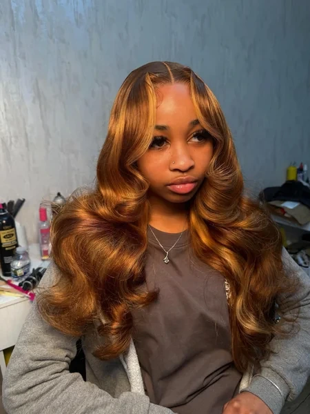 Auburn Ginger Body Wave Wig Middle Part