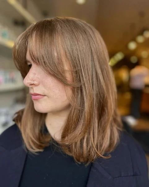 Auburn Hair with Side Swept Fringe
