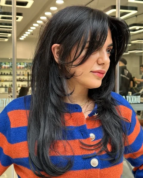 Black Hair with Soft Side Swept Bangs