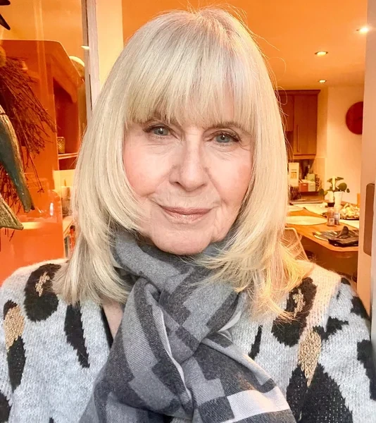 Blonde Medium Length with Straight Bangs