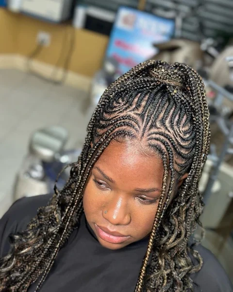 Bohemian Fulani Braids with Gold Highlighted Curly Ends