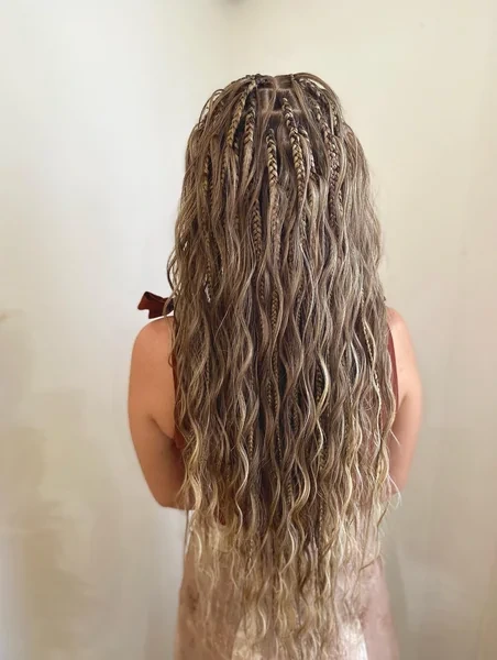 Bohemian Mini Braids with Wavy Ends Back View