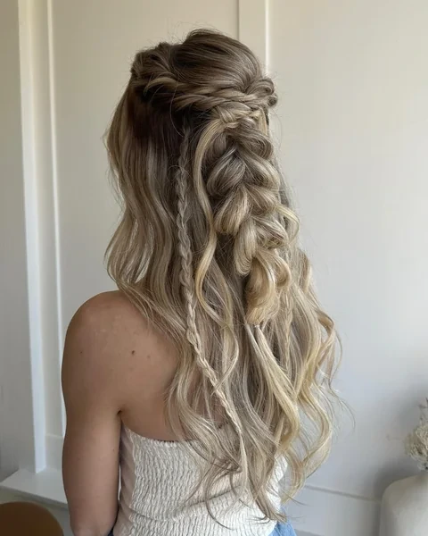 Boho Half Up with Dangling Micro Braids