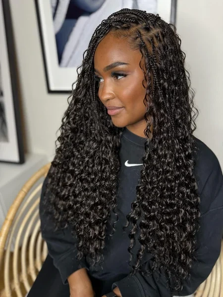 Boho Knotless Braids With Defined Curls