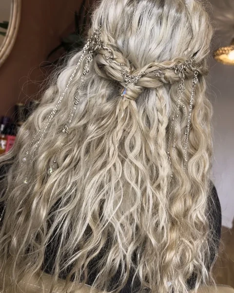 Braided Half Up with Draped Chain Jewelry