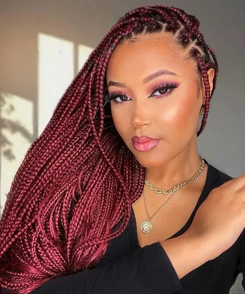 Burgundy Fulani Style Box Braids