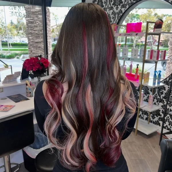 Calico Hair with Pink Burgundy on Dark Base