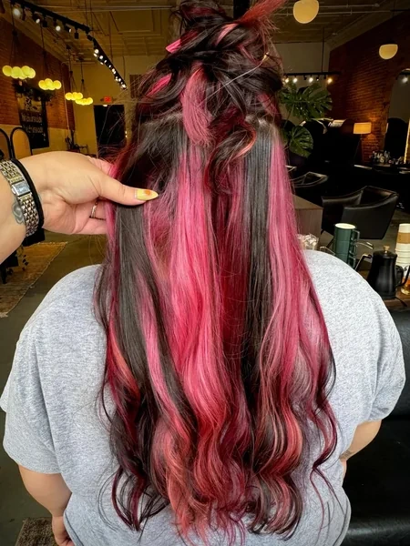 Calico Pink Hair with Black Base Bold Highlights