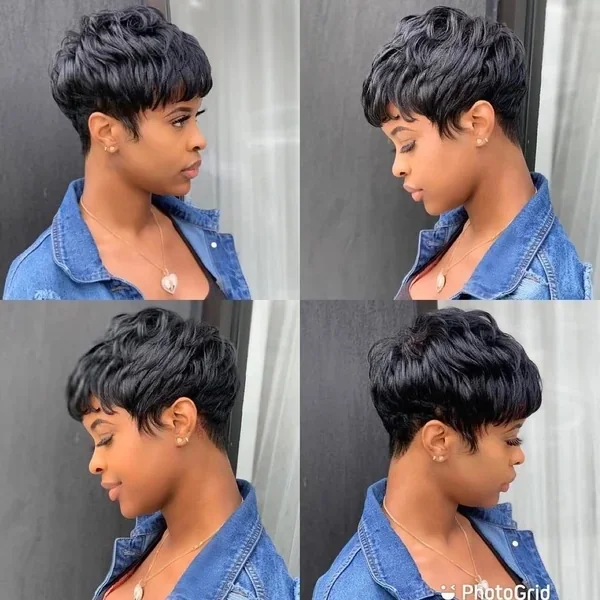 Classic Feathered Black Pixie with Sideburns