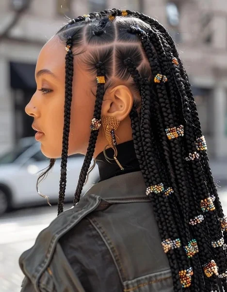 Cornrow Braided Beaded Design