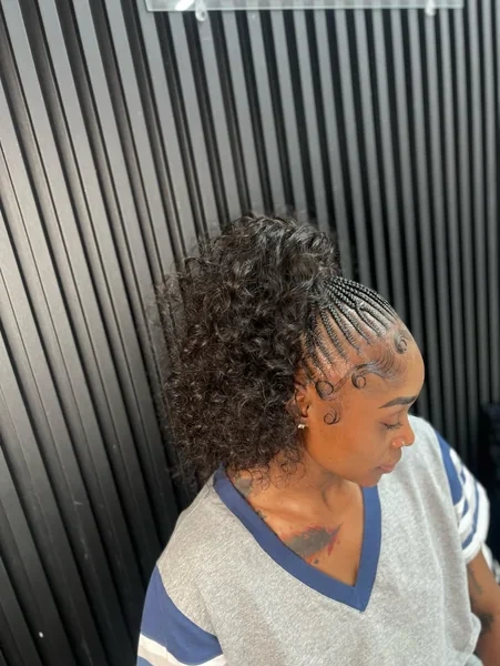 Cornrow Puff with Curly Texture
