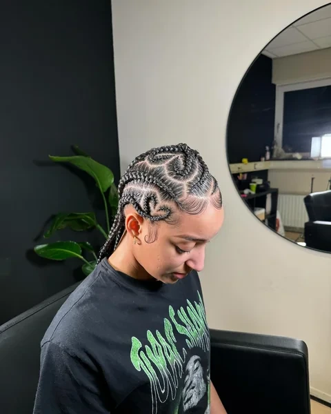 Cornrow into Side Braid with Red Color