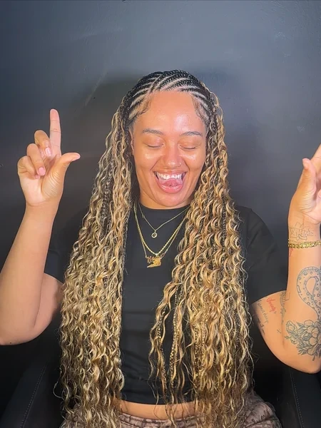 Cornrows into Blonde Highlighted Curly Braids
