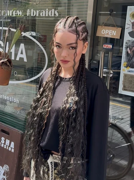 Cornrows with Curly Balayage Braid Ends