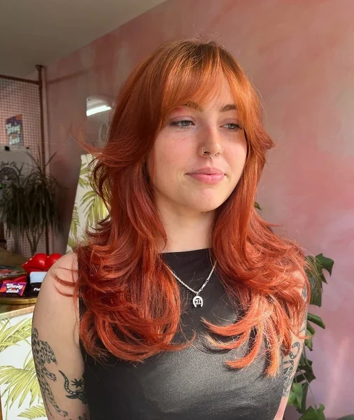 Curly Copper Curtain Bangs