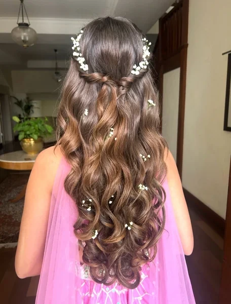 Curly Half Up Twist with Babys Breath