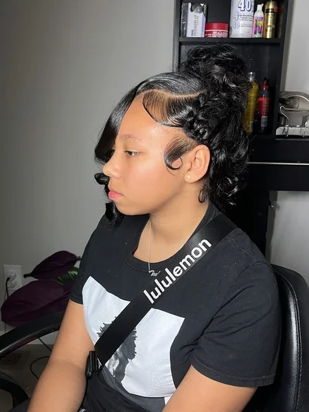 Curly Quick Weave Updo with Side Ringlets