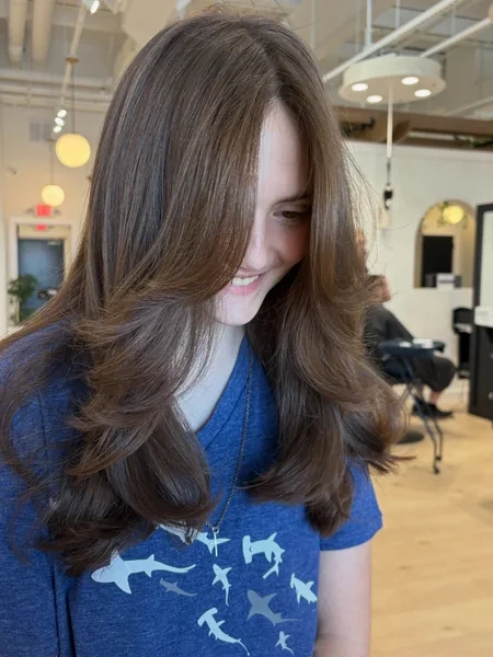 Curtain Bangs on Long Brunette Hair