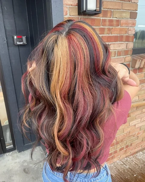 Dark Brown Calico Hair with Red and Gold