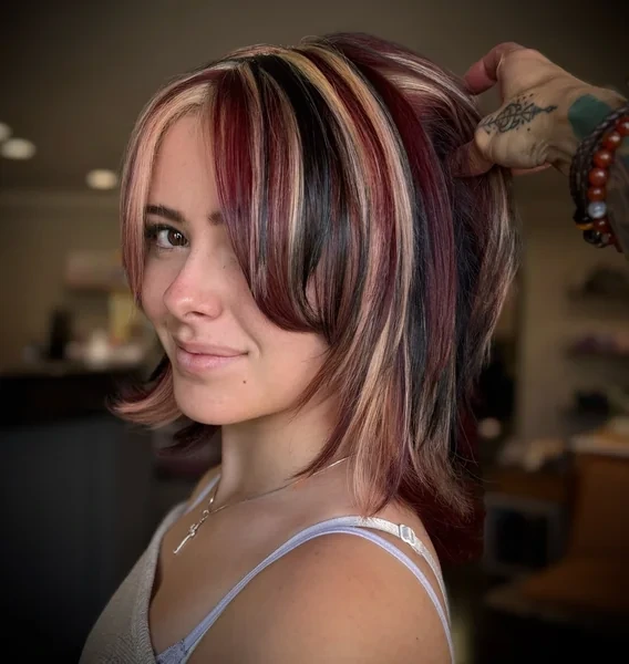 Dark Calico Bob with Black Burgundy and Blonde