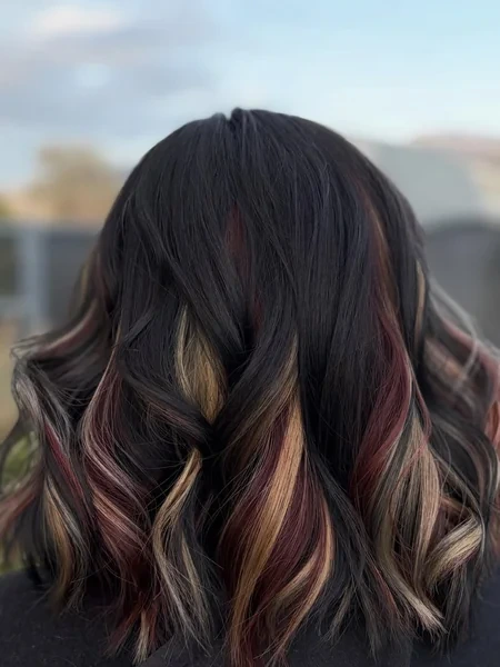 Dark Calico Hair with Burgundy Blonde Peekaboo