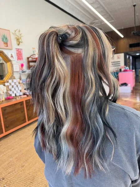 Dark Calico Half Up Style with Blonde and Red