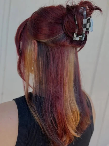 Dark Calico Half Up with Burgundy and Golden Tones